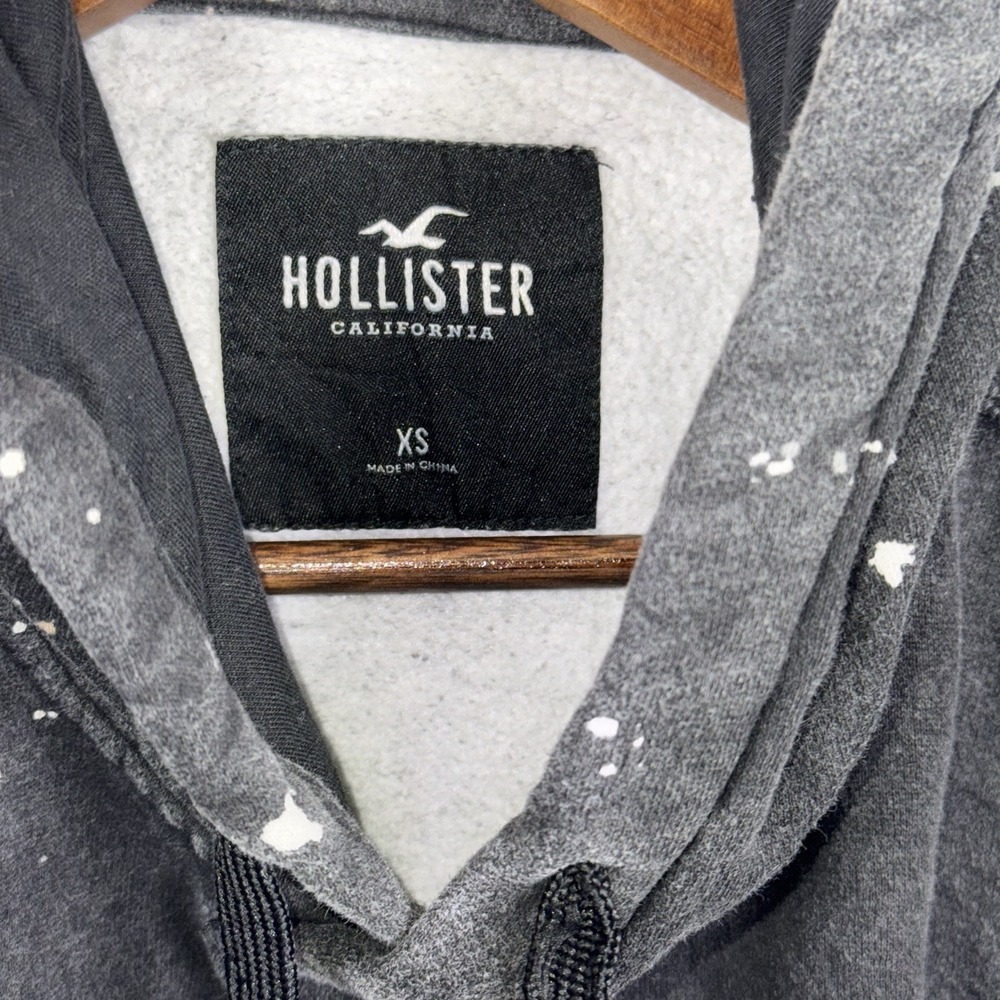 Holister Hoodie Size Men's XS Distressed Black Paint Shop Splatter - Picture 12 of 14